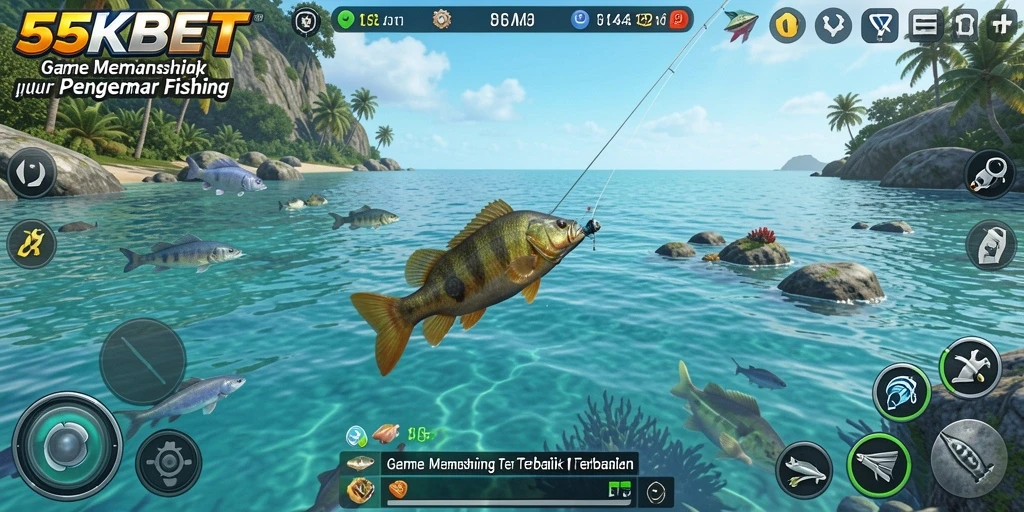 Gameplay 55KBET yang menampilkan aksi memancing yang seru.