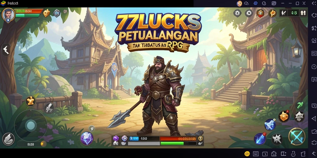 Tangkapan layar menampilkan pertarungan mendebarkan dalam RPG 77LUCKS.