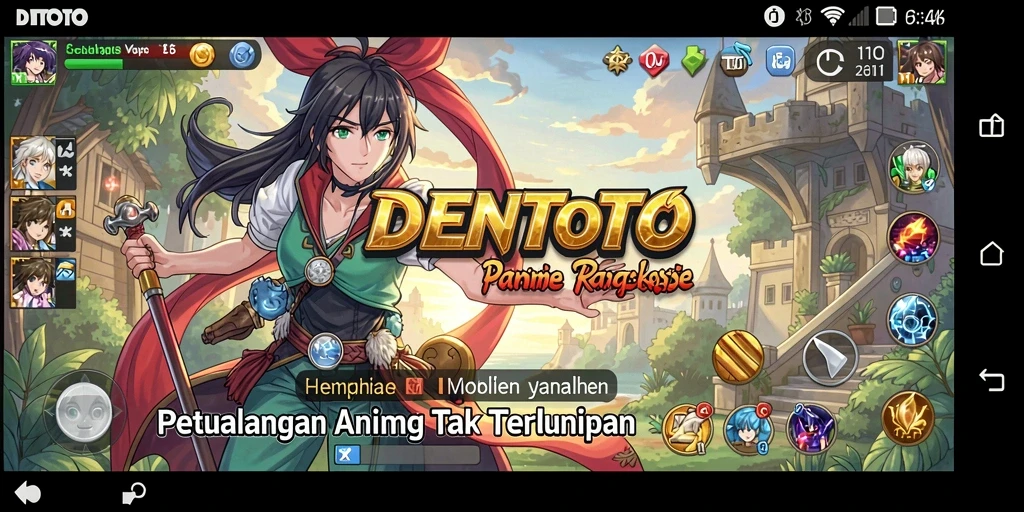 Gameplay DENTOTO yang menonjolkan karakter Anime beraksi.