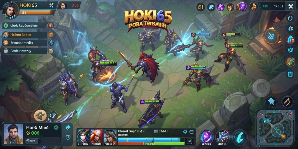 Tampilan gameplay HOKI65 yang seru dengan pertarungan tim yang intens.