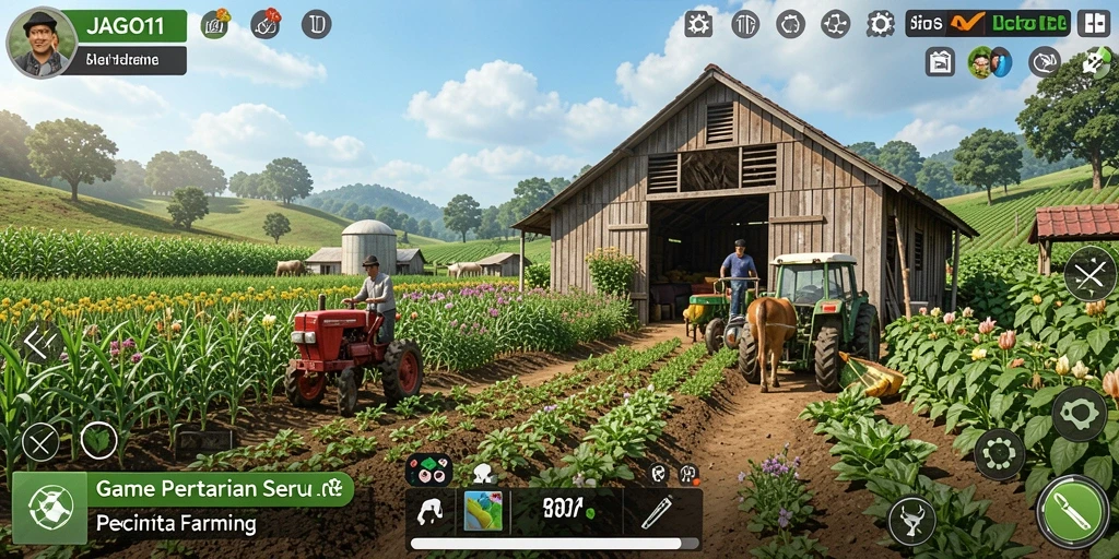 Tampilan gameplay seru JAGO11 dengan ladang yang hijau subur.
