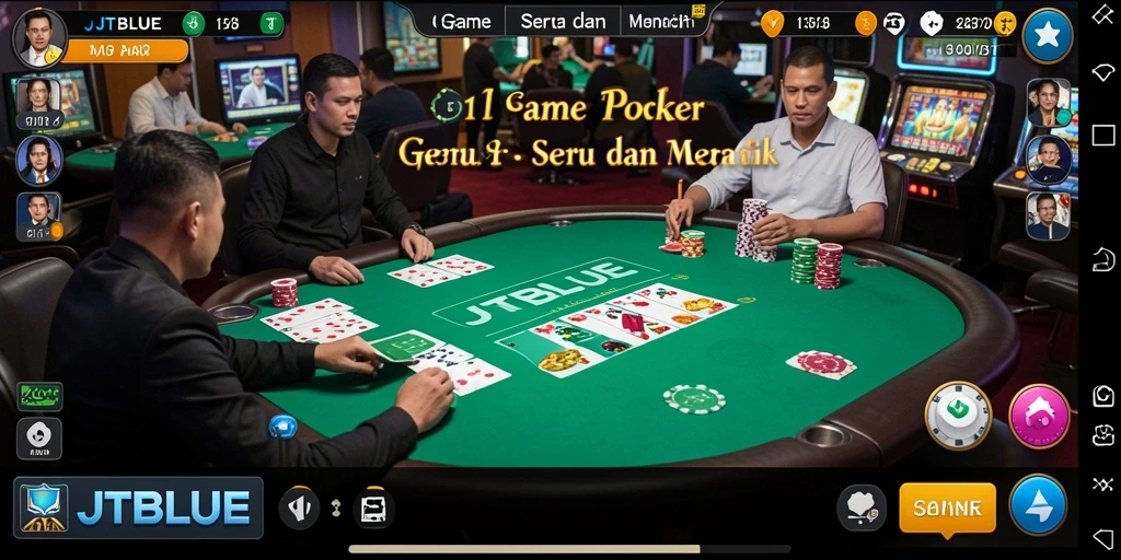 Screenshot gameplay JTBLUE menampilkan aksi seru permainan poker.