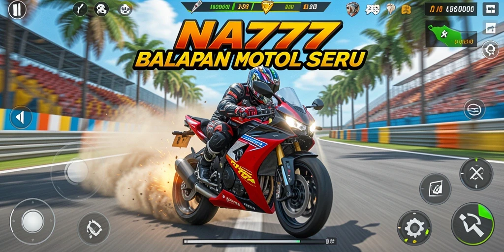 Gambar menampilkan balapan motor yang mendebarkan dengan grafik berkualitas tinggi.