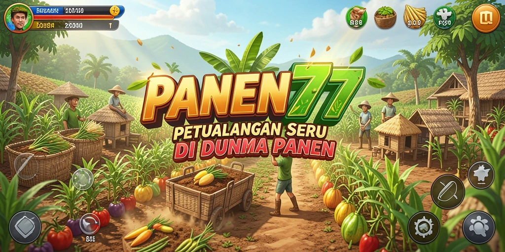 Screenshot utama PANEN77 menampilkan tampilan seru dalam mengelola pertanian.