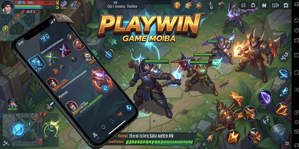 Tampilan permainan <strong>PLAYWIN</strong> dengan aksi MOBA yang intens.