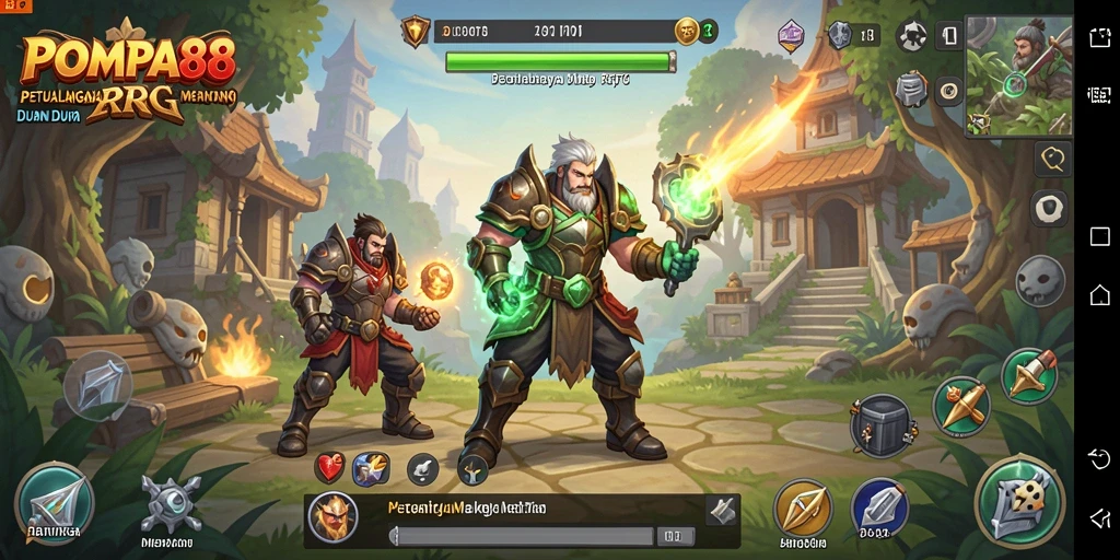 Tampilan gameplay POMPA88 yang penuh aksi dan strategi RPG.