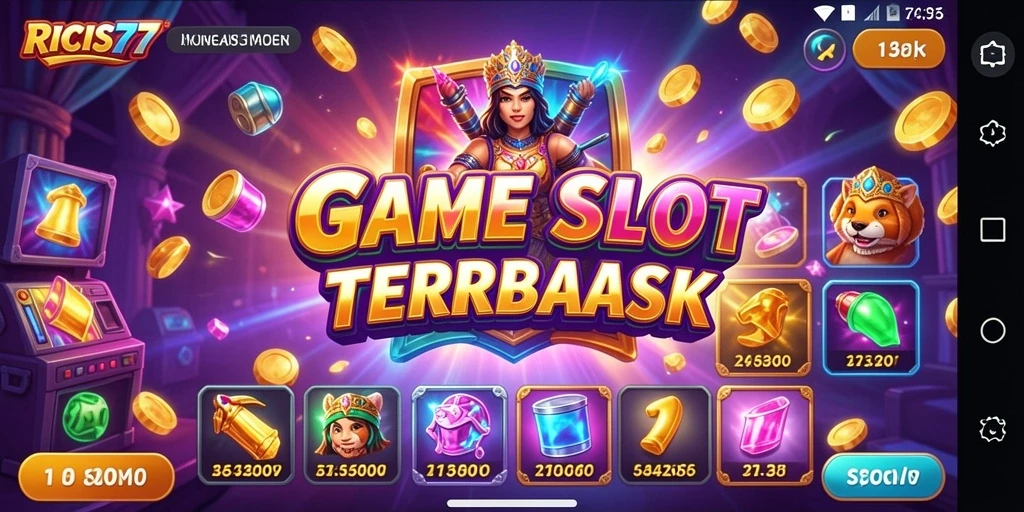 Screenshot gameplay RICIS77 menampilkan mesin slot yang menarik dan berwarna.