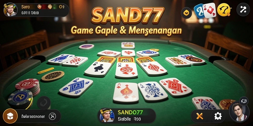 Tangkapan layar utama SAND77 menampilkan keseruan saat bermain Gaple.