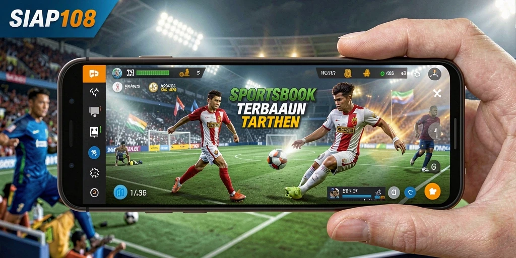 Screenshot SIAP108 menampilkan antarmuka Sportsbook yang menarik.